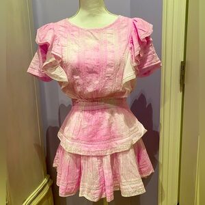 Loveshackfancy pink tie dye ruffle dress